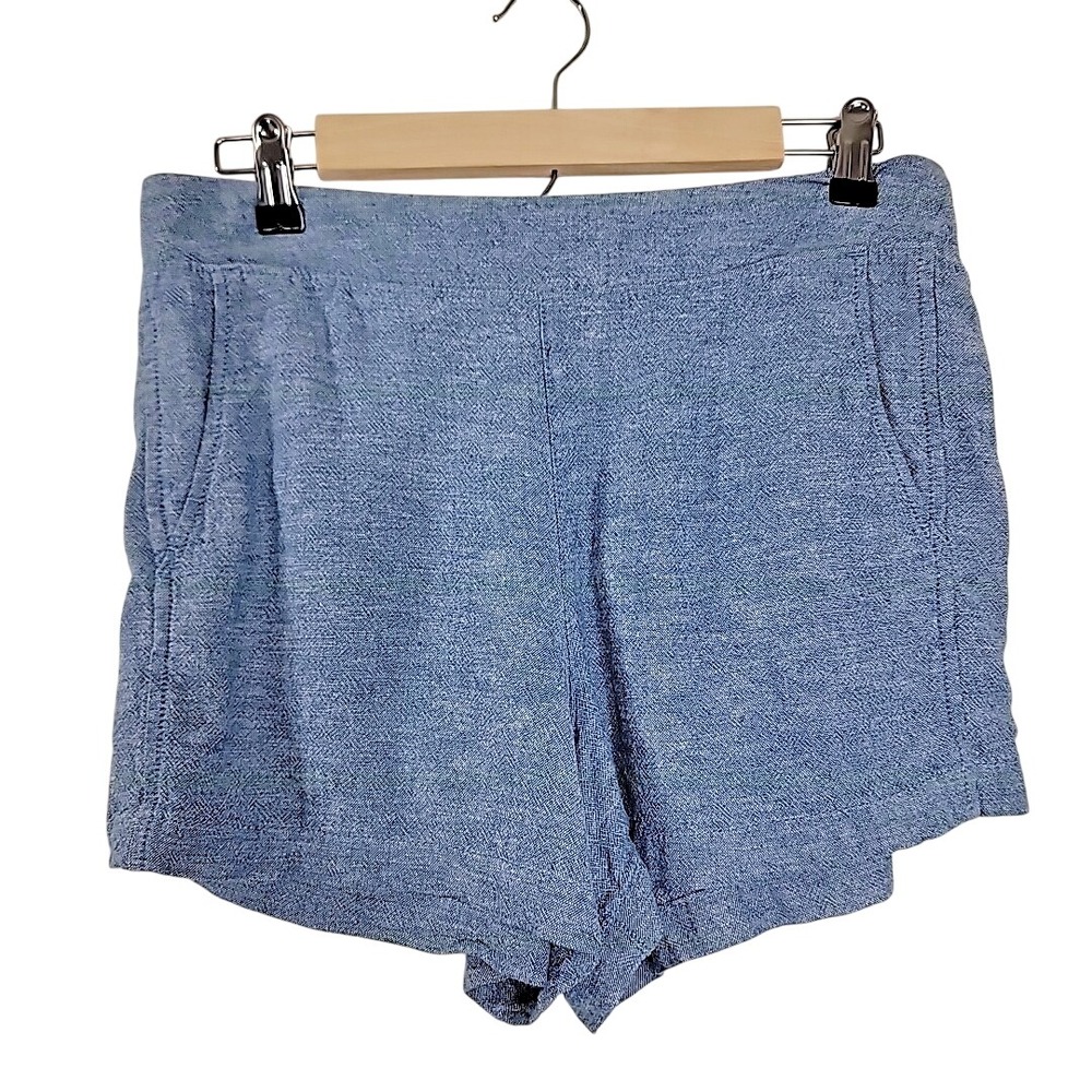 GAP‎ Linen Blend Pull On Shorts Blue Elastic Back Casual Women M